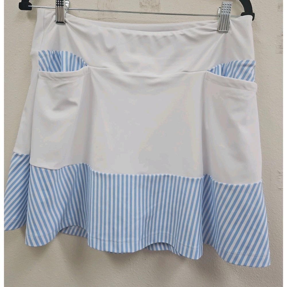 White and Light Blue Striped Women's Skort